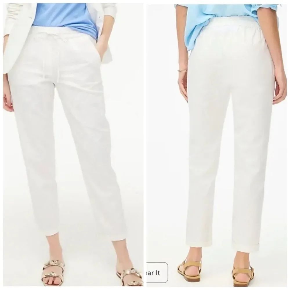 J.Crew White Linen Cotton Blend Tapered Drawstring Pants Trousers